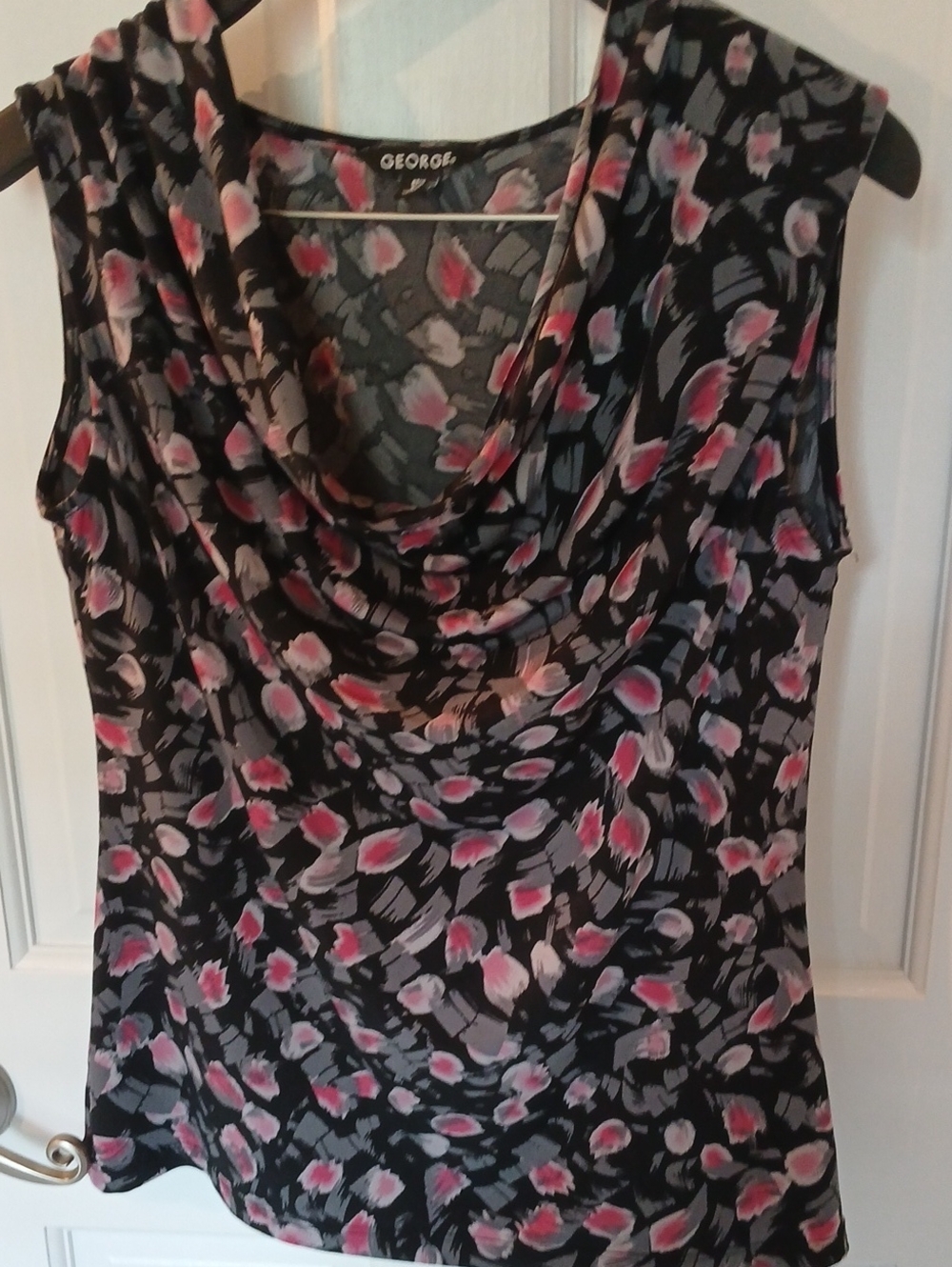 George Black Cowl Neck Sleeveless Top with Pink & Gray Floral Print
